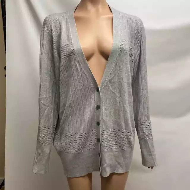 Lane Bryant Sweater Womens 26/28 Gray Cardigan Long Sleeve Buttons Rayon Plus Sz
