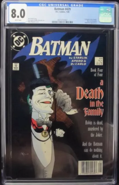 Batman #429 CGC 8.0 Very Fine White Pages (DC,Jan 1989) Newstand