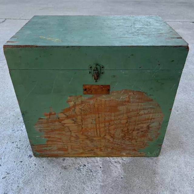 Vintage Army Green Wooden Military Storage Box 15.75" x 10.5" x 14.5" Metal HW