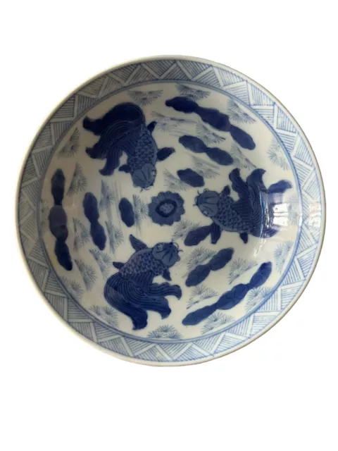 Old Chinese Blue Gold White Fish Plate  Dish Porcelain China