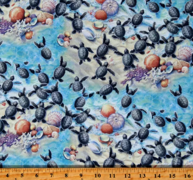 Cotton Baby Sea Turtles Ocean Animals Sea Beach Fabric Print by the Yard D685.63