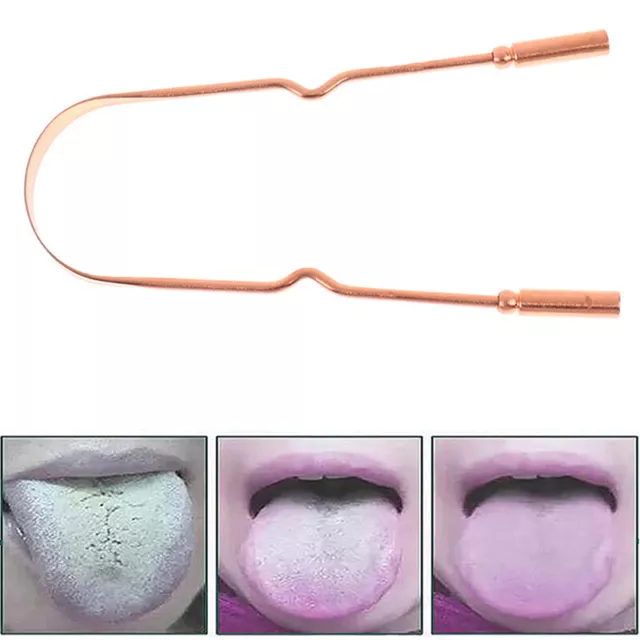 Tongue Scraper Copper Oral Cleaner Brush Fresh Breath Cleaning Tongue Toothb#7H 2