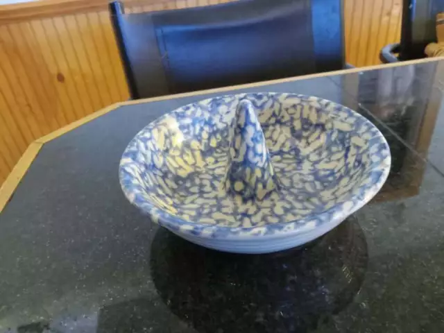 Vintage Roseville Gerald Henn Pottery BLUE Spongeware APPLE BAKER 2 AVAILABLE