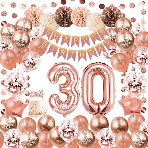 JOYMEMO 30. Geburtstag Deko – Rosegold & Schwarz Gürtel, Krone, Cake Topper Für "Rip To My 20s" Party