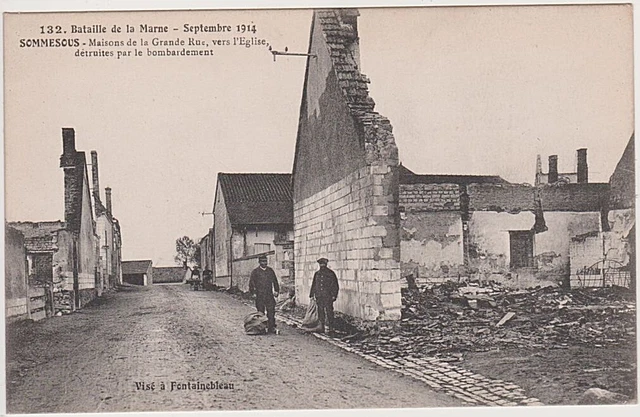 CPA 51 carte postale Sommesous WW1 bombardement Grande Rue Bataille Marne 1914