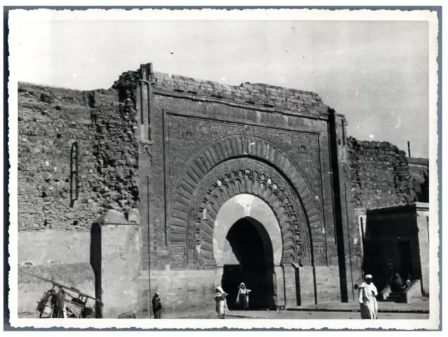 Maroc, Meknès, Porte Bab Mansour El Alluy Vintage silver print.  Tirage argent