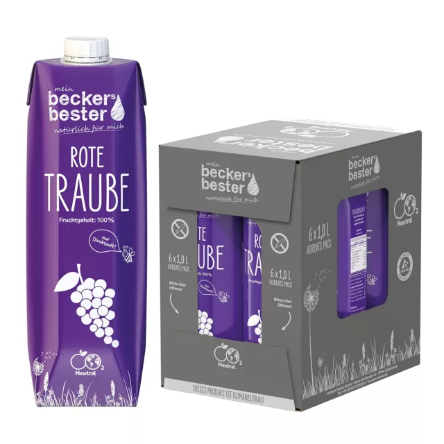 Succo d'uva Beckers migliore uva rossa confezione da 6 succo diretto naturale NUOVO 3/24