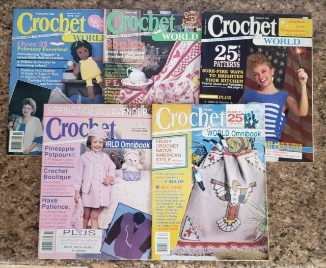 Lot of 5 Crochet World issues from 1988. Free shipping!