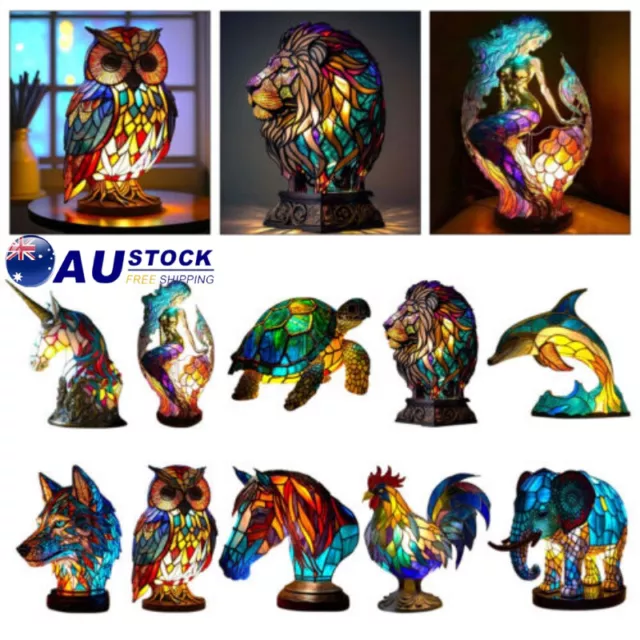 Stained Resin Animal Night Light Resin Stained Glass Bedside Light Home Ornament