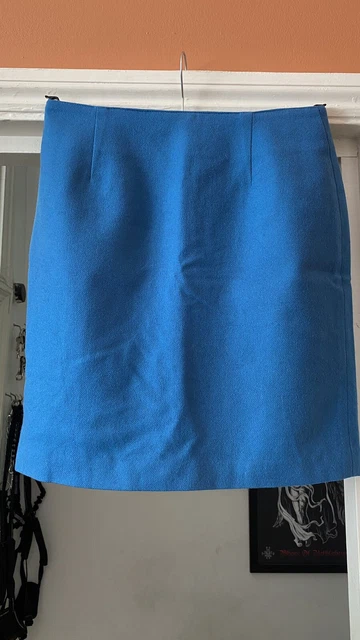 Vintage Blue Mini Skirt Size 10 Wool Blend 1960s Mod Gogo Lined