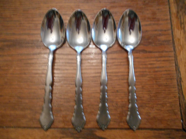 4 Community Stainless SATINIQUE Pattern Teaspoons Oneida 5984