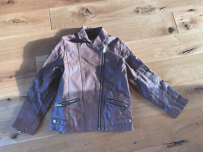 River island faux leather girl jacket age 9 years in brown vgc