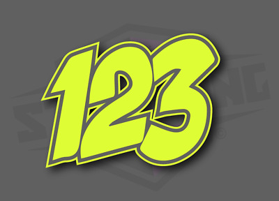 3 X Custom Race Numbers Vinyl Stickers/Decals Motorbike - POW Style Neon Yellow