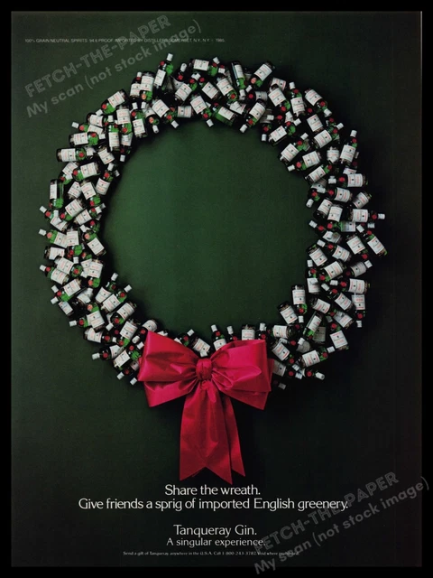 Tanqueray Gin Wreath 1980s Print Advertisement Ad 1987 Christmas Holiday