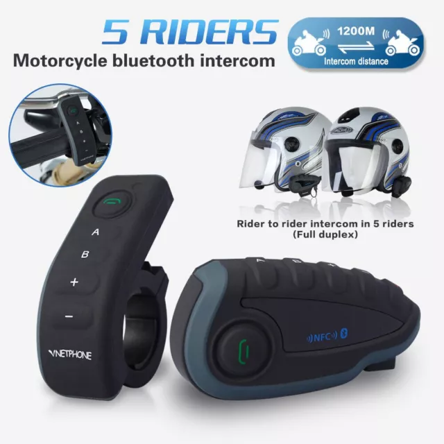 1200M Bluetooth Intercomunicador Casco de Motocicleta Auriculares NFC Control Remoto Impermeable