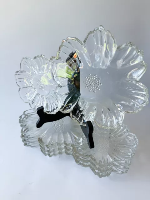 Vintage Hazel Atlas Capri Daisy Double Flower Clear Glass Snack Plates Set of 4