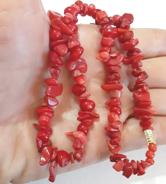 Red Coral Branch Bead Necklace 8mm 16.5 inch