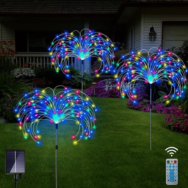 3PCS 360 LED Solar Firework Starburst Light Fairy Lamp Garden Path Outdoor Decor