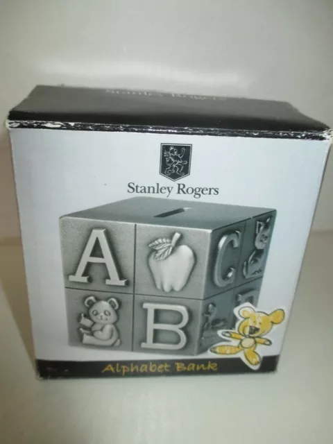 Stanley Rogers Pewter Finish Alphabet Bank Money Box Toy Block Design Baby Gift