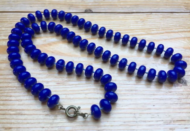 Vintage Plastic Bobble Bead Necklace/Striking Cobalt Blue Design/1970’s/80’s