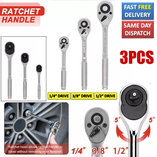 3 Piece 1/2" 3/8" & 1/4" Ratchet Set Drive Heavy Duty Ratchet Socket