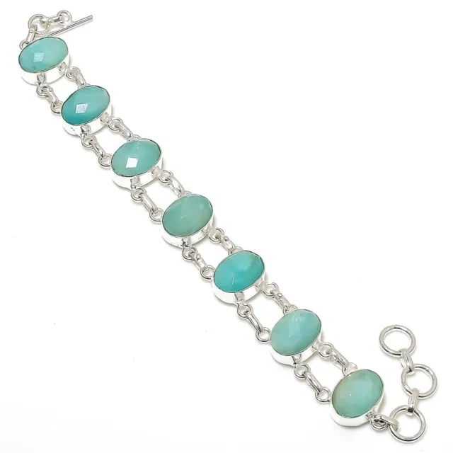 Natural Amazonite Gemstone Handmade 925 Sterling Silver Jewelry Bracelet Sz 7-8"