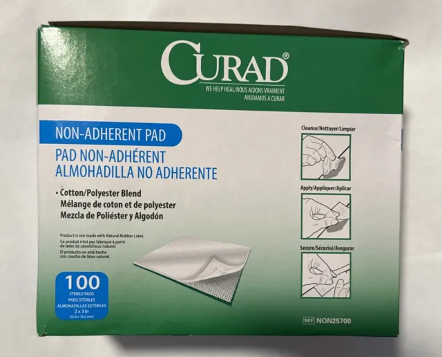 *100-Pack* Medline Curad Non-Adherent Pad 2" x 3" Sterile Pads NON25700