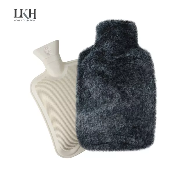 Hot Water Bottle With Cover Luxury Faux Fur Fleece 2L Pain Relief Winter Warmer