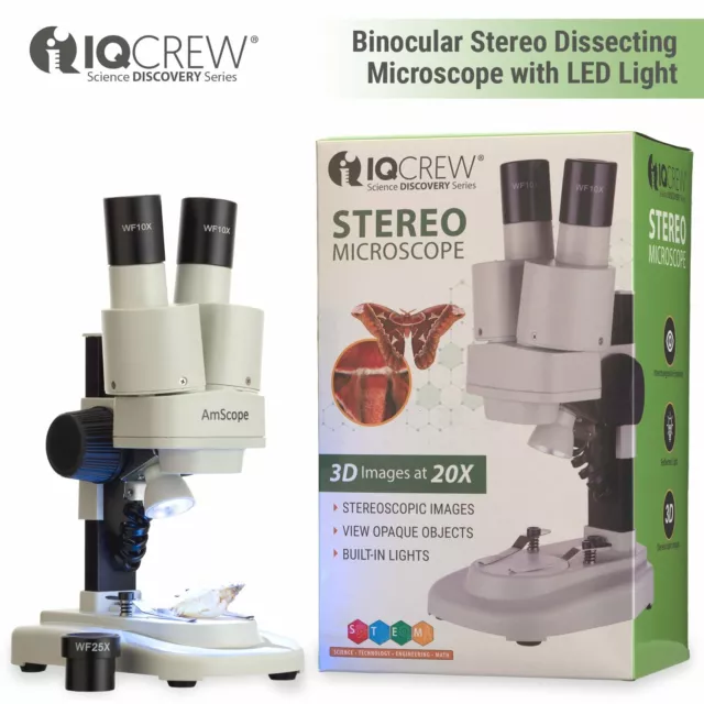 IQCrew AmScope 20-40X Portable Stereo Microscope Kit +Deluxe 3D Insect Specimens