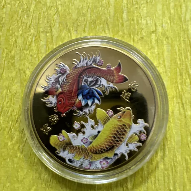 coin/Chinese Fu Koi Carp Medal/golden plated