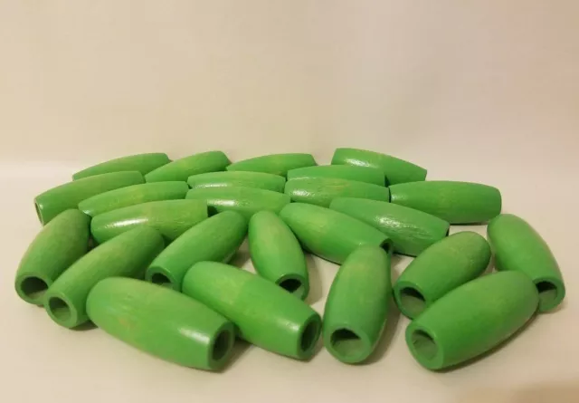 Lot of 24 Large Green Oblong Oval Wood Macrame Plant Hanger Craft Beads 50mm 2"