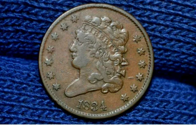 1834 Half Cent ** Vf+ ** Choice Brown