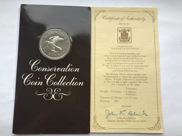 1975 Mauritius Silver .500 50 Rupees kestrel Wildlife Conservation wildlife Fund