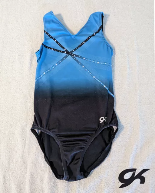 GREAT GK Elite Child Small Gymnastics Dance leotard Black Blue OMBRE Super SOFT