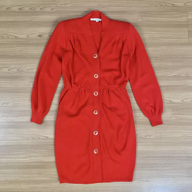 Vintage St. John By Marie Gray Santana Knit Long Sleeve Dress sz 4 Red
