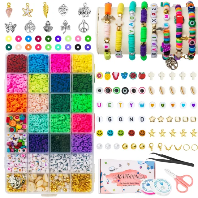 4080pcs Clay Beads Kit Flat Polymer Round Disc DIY Bracelet Jewelry Making Set