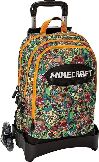 Mochila Trolley Grande Con Ruedas De Minecraft Para Colegio - Ideal Para Niño De Primaria