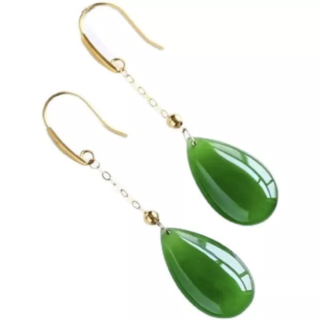 Jade Water Drop Earrings Amulet Natural Jewelry Green Stone Women 925 Silver