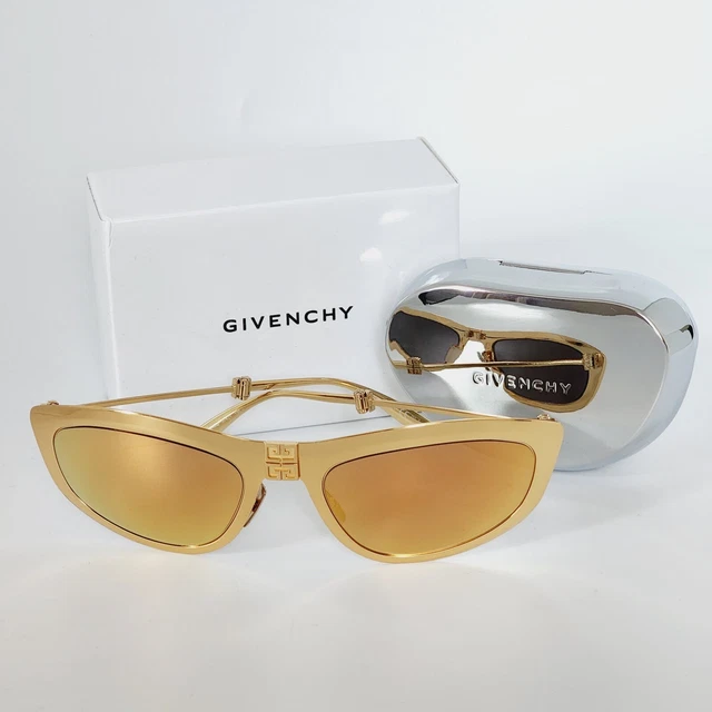 🍀GIVENCHY Cat Eye Folding Sunglasses GV7208/S 001/SQ Yellow Gold/Gold Mirror