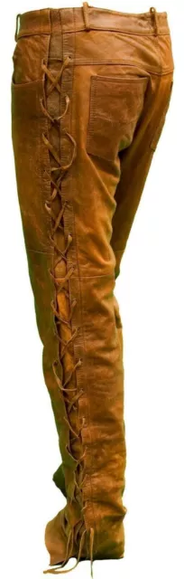 Cowboy Native American Brown Suede Leather Pant Buckskin Beaded Side Laced