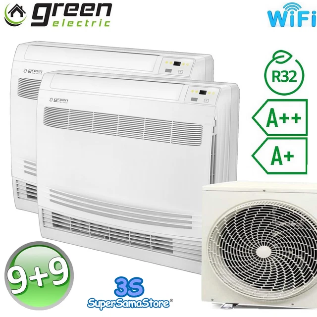 3S Climatiseur Dual 9K+12K Btu Console Au Sol R32 A++/A+ Green Electric Evo Wifi