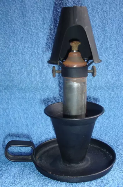 Ancienne Petite Lampe à Pétrole à Main en Tôle Peinte avec Abat Jour, 19è Siècle