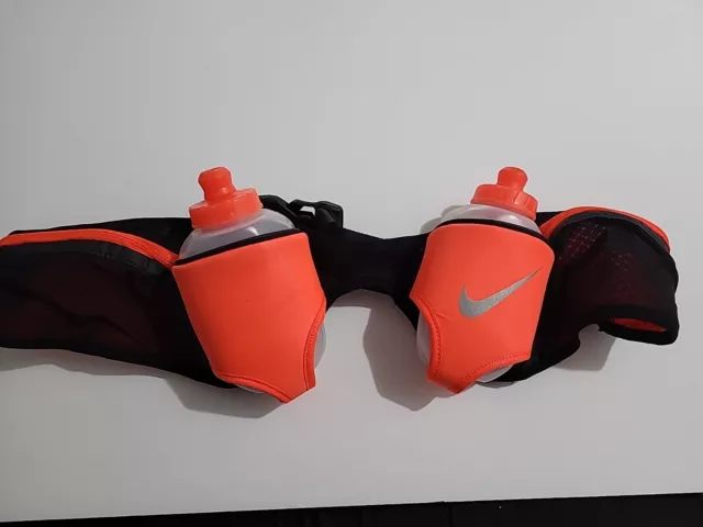 NIKE Double Flask Hydration Running Belt Orange 10 oz Marathon Pouch CC NIKE Double Flask Hydration Running Belt Orange 10 oz Marathon Pouch CC
