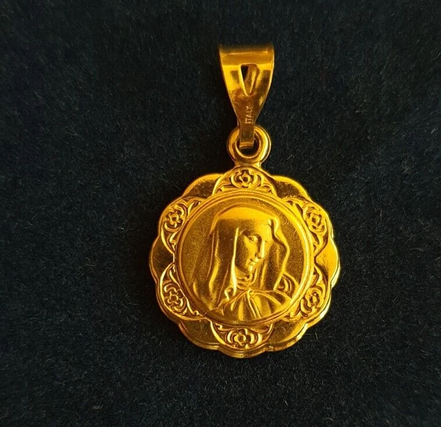 NEW 9CT YELLOW Gold Medallion Virgin Mary Mother Jesus Religious