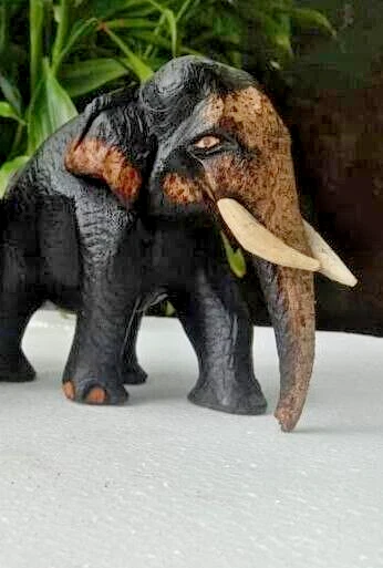 Wood Elephant Sculpture Lucky Statue Hand Carved Wooden Figurine