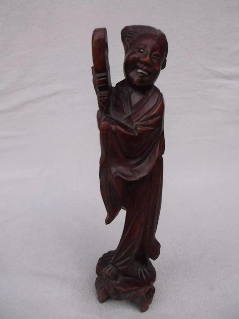 Chinese Hand Carved Wooden Figure Of A  Lady Antique Late 19Th Century . M1436