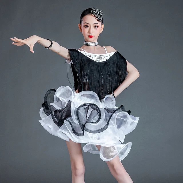 Ragazza Donna Latino Costume Set a Balze Nappa Gonne Top Bambino Danza Irregular