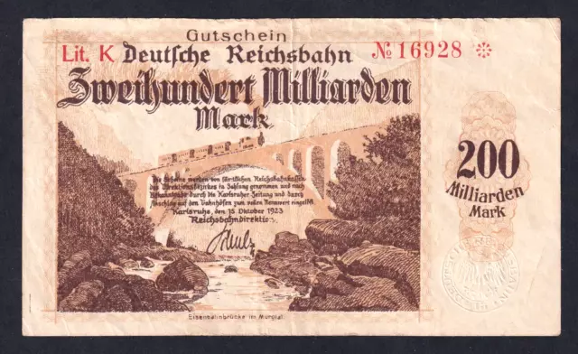 Karlsruhe - Reichsbahndirektion - 200 Milliarden Mark - 1. Zeile "Gutschein"