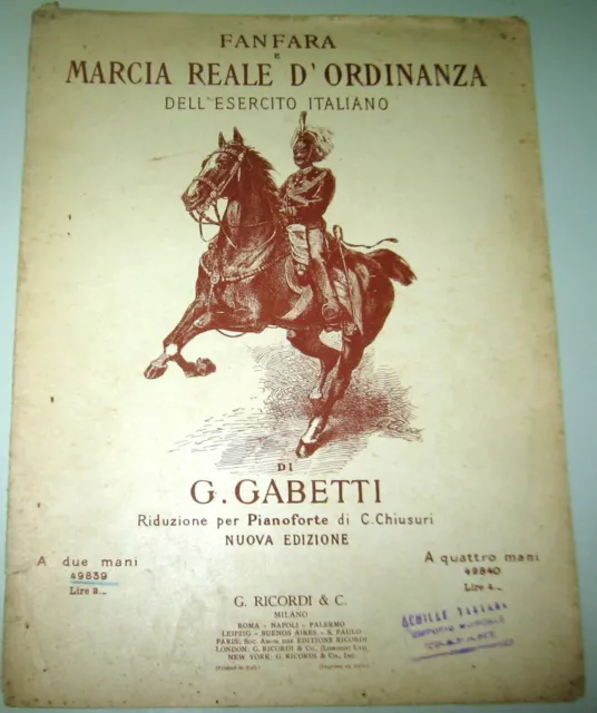 Spartito - Fanfara E Marcia Reale D'ordinanza Dell'esercito Italiano - Ricordi