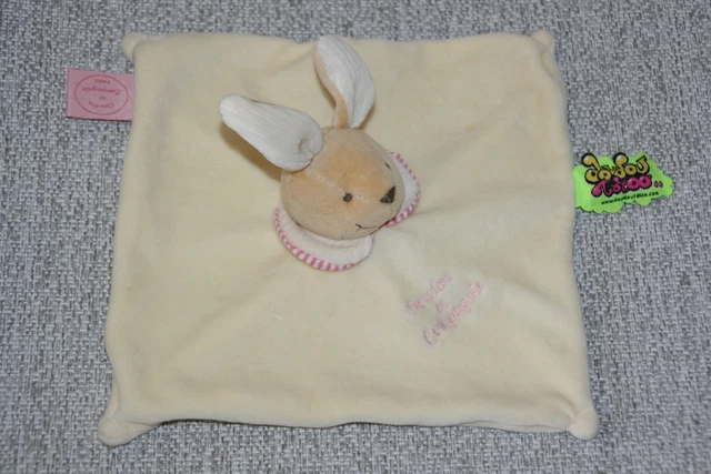 Doudou Et Compagnie Doudou Lapin Plat Tatoo Dc202 Eponge Blanc Ecru Rose Kom9